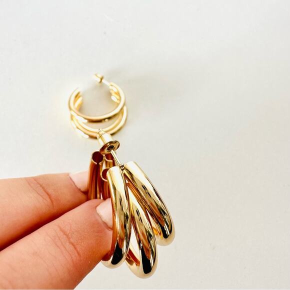 NEW NORDSTROM REVOLVE Trio Triple Slim Band Twisted Hoop Earrings Post Jewelry - Picture 7 of 15